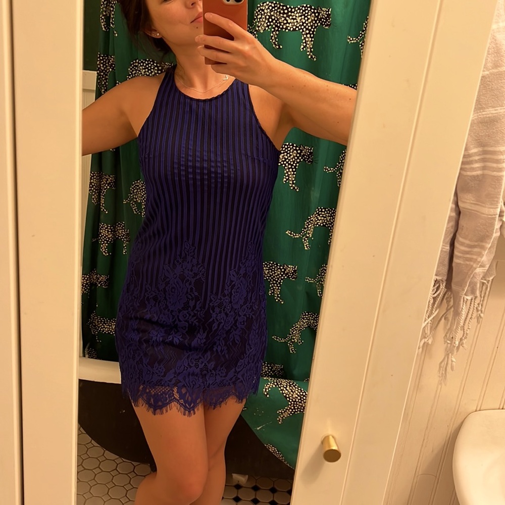 Material Girl Royal blue eyelash lace dress S